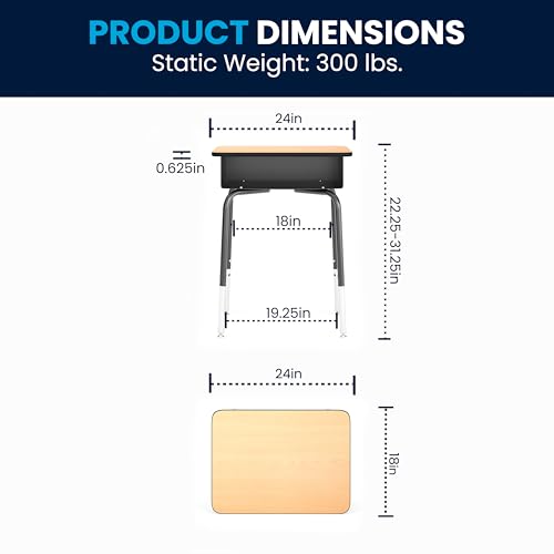 Metal Student Desk with Open Book Box, Natural, 5-Pack - view 3