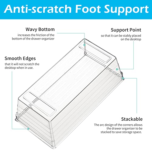 10Pcs Clear Drawer Organizer Tray 3-Size Plastic Desk Drawer Organizations Set Bathroom Vanity Drawer Organizer Storage Tray for Makeup, Kitchen Utensils, Jewelries and Gadgets - view 3