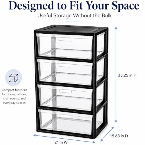 4-Drawer Plastic Storage Tower with Clear Bins and Carry Handles, Black - view 2