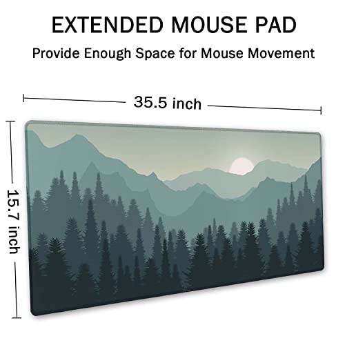 Sunset Mountains Landscape Green Desk Mat, Extra Large Desk Mat, Large Gaming Mouse Pad, Extended Mouse Pad, Gaming Keyboard Mat, Non-Slip Laptop Computer Keyboard Mousepad for Office and Home - view 2
