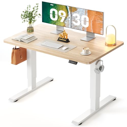 Standing Desk 48x24 Inch Electric Height Adjustable, Light Walnut