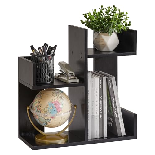 Short Bookshelf Small Desk Organizer, Cactus Bookshelf Unique Bookcase, Book Display Shelf Small Plant Stand for Tabletop, Natural Wood Color YD-DSR002N - view 8