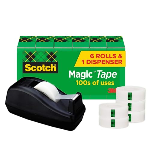 Magic Tape, 6 Rolls with Tape Dispenser, Numerous Applications, Invisible, Engineered for Repairing, 3/4 x 1000 Inches