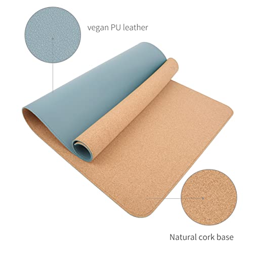 Dual-Sided Mouse Pad, Natural Cork & PU Leather Large Desk Pad for Office and Home Work, Desk Protector Non-Slip, Waterproof, Easy Clean (Blue Gray, 32"x16") - view 2