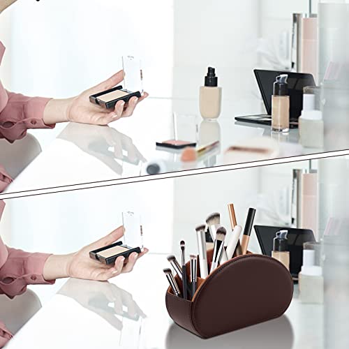 Tv Remote Holder Tray with 5 Compartment,PU Leather Remote Control Holder/Caddy,Placed Media Remote Storage Box/Glasses/Makeup Brush/Office Products/Desktop Organizers Nightstand Decoration (Brown) - view 2