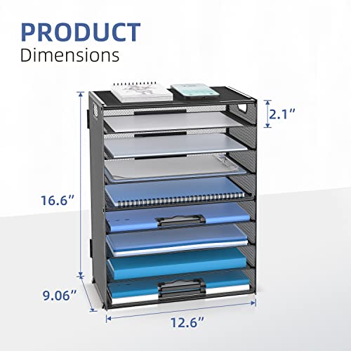 9-Tier Paper Organizer for Desk, Metal Mesh Letter Tray with Handles, Black - view 3