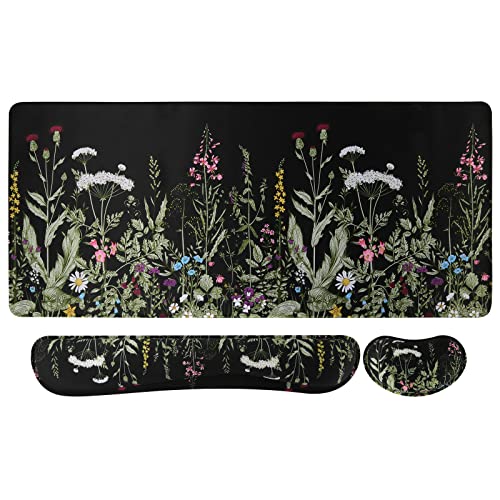 Floral Writing Pad 35.4"x15.7", Desk Protector for Workspace