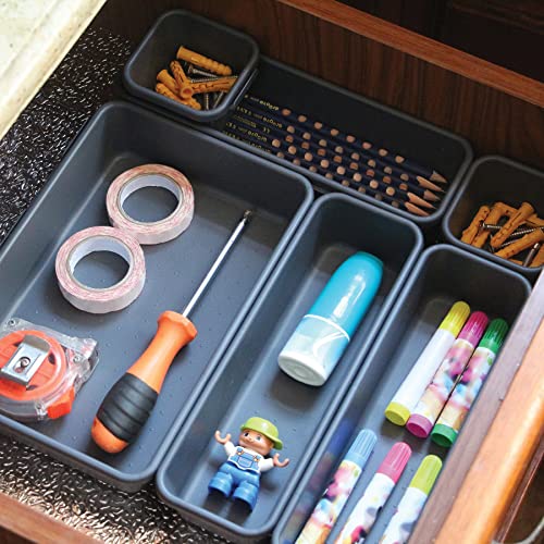 42 Pack Interlocking Desk Drawer Organizer Tray Dividers Plastic Shallow Narrow Drawers Organizers Separators Storage Bins Container for Kitchen Bathroom Makeup Office Vanity Dresser - view 5