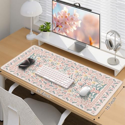 Desk Mat,Mouse Pad for Office Desk,35.4x15.7in,Pink Floral - view 2