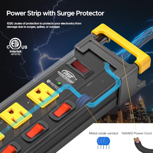 12-Outlet Heavy Duty Power Strip with Individual Switches 9FT Cord - view 5