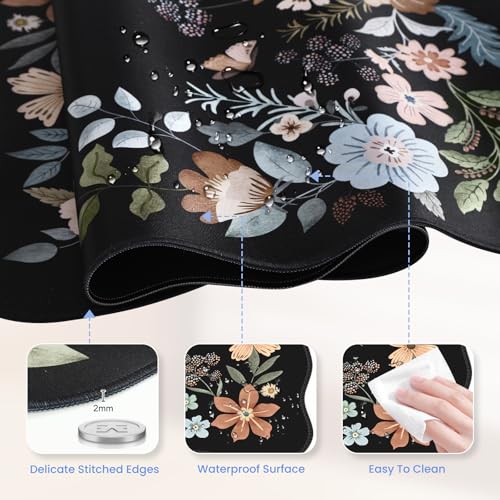 Scalloped Desk Mat for Keyboard, Floral Mouse Pad(Black) - view 5