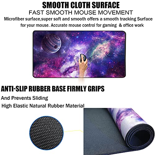Large Extended Gaming Mouse Pad, Long Mouse Pads, Extra Large Big Mouse Pad with Stitched Edge, XXL Non-Slip Computer Computer Keyboard Mat for Gamer/Desktop/Office/Home, Galaxy - view 3