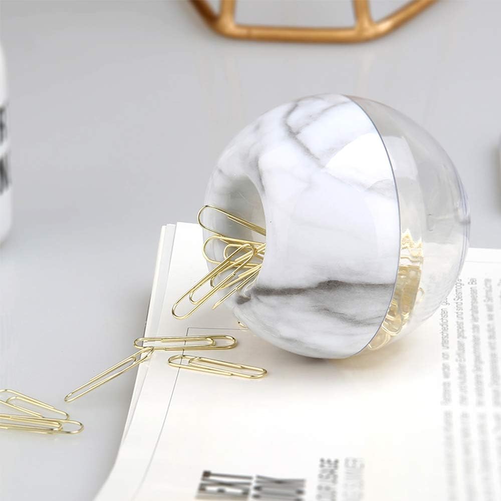 NE-Clip-Marble-Round Paper Clips in Elegant Magnetic Marble White Clip Holder, 28mm, Gold, 100 Clips Per Box | Cute Paperclip Desk Organizer with 100 Pcs 28mm Gold Clips for Office, School and Home Accessories - view 5