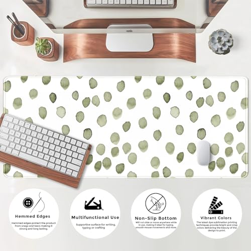 Cute Polka Dot Minimalist Green Keyboard Pad Simple & Atmospheric Desk Mat XL Large Mouse Pad for Women Office Desk Decor Desk Pad with Stitched Edges 31.5x11.8in, Computer Laptop Pad Gaming Mousepad - view 5