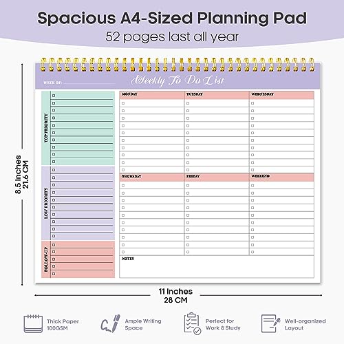 Weekly To Do List Notepad, Undated Weekly Planner Pad, 8.5" x 11" - view 3
