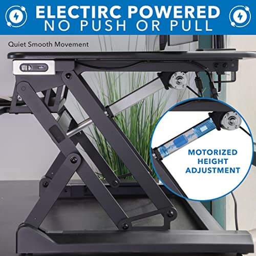 Mount-It! Electric Standing Desk Converter with Dual Monitor Arm, Stand Up Desk Riser X-Large 47.2" Wide, Electric Desk Riser with Mount for 2 Screens (Max 32"), Desktop with Keyboard Tray, USB, Black - view 6