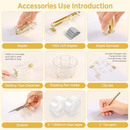 Gold Office Supplies Set with Pencil Holder for Desk - view 7