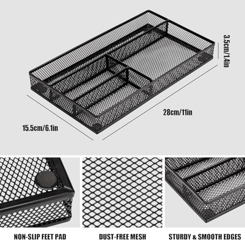 Desk Drawer Organizer Tray,Drawer Organizer for Office and Home,Desk Organizer with Drawers,4 Compartments,Non-Slip Desk Organizers and Accessories for Stationery Makeup School (Black) - view 2