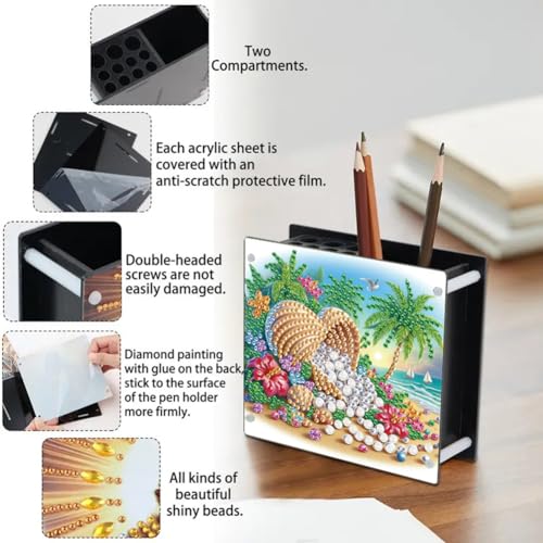 DIY Diamond Art Painting Pen Holder,Seaside DIY Acrylic Special Shaped Pen Organizer, Daily Office Desktop Decoration Storage Item - view 7