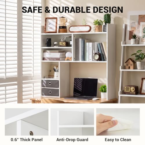 Desktop Bookshelf, High-Capacity Desk Hutch Organizer, White - view 3
