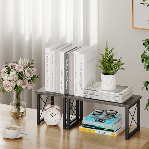 Desk Shelf for Top of Desk, Wood Desktop Shelf, 2 Tier Adjustable Bookshelf Organizer, Freestanding Stackable Desk Stand Storage Organizers Kitchen Counter Display Rack - view 2