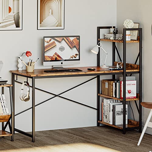 Computer Desk 47" with Power Outlet and Storage Shelves,Rustic Brown - view 2