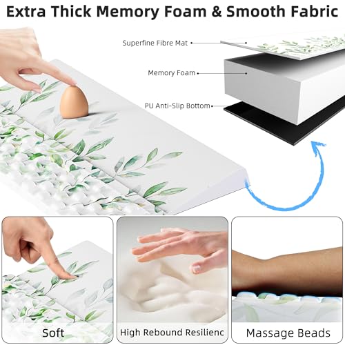 Keyboard Wrist Rest Pad Comfy Ergonomic Keyboard Stand Holder Office Desk Accessories Work from Home Essentials Green Leaves Pattern - view 4
