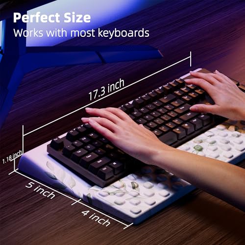 Keyboard Wrist Rest Pad Comfy Ergonomic Keyboard Stand Holder Office Desk Accessories Work from Home Essentials Green Leaves Pattern - view 6