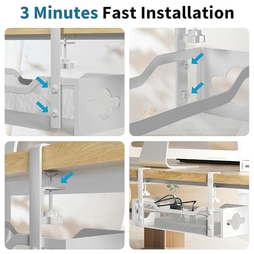 Under Desk Cable Management Tray 2 Pack, No Drill Cable Organizer With Clamp for Standing Desk, Easy to Install Cord Management System, No Damage Wire Organizer - view 7