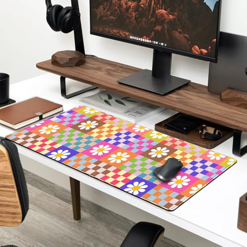 Pink Desk Mat Trendy Checkered Aesthetic Desk Pad Computer Large Mouse Pad Aesthetic Desk Accessories Office Gifts for Her Cute Keyboard and Mouse Pad Desk Computer Mat 31.5 X 11.8 in - view 3