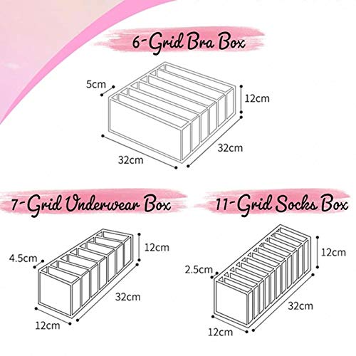 Foldable Underwear Storage Box, 3Pcs Set Organizer Drawer Divider Compartment, Nylon Divider Bra Socks Panty Storage Bag (Pink) - view 6