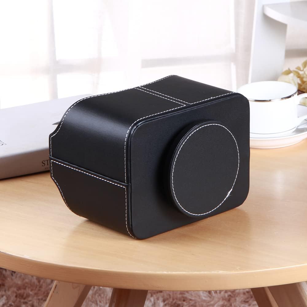 Remote control holder, 360° rotatable office desk stationery supply organizer | PU leather desktop storage box for media controllers, bedside table spinning TV remote caddy for iPad, mobile, pencil, makeup - view 4