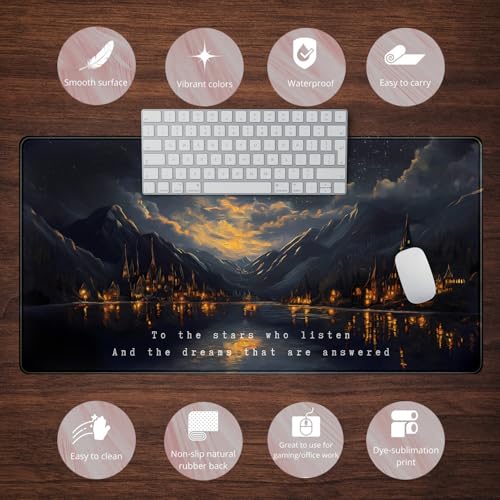 Starry Night Mountain Desk Pad Mat Moon Oil Painting XXL Black Mouse Pad for Gaming Deskpad, Aesthetic Moon and Stars Mousepad Xxl for Laptop Computer Mouse Game Keyboard Mat, 31.5 X 15.8 In - view 6