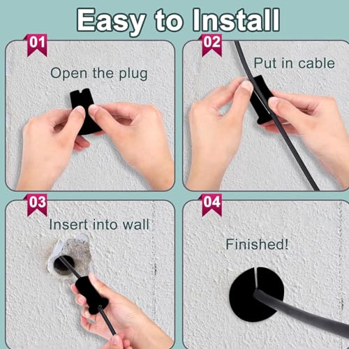 4PCS Cable Routing Kit for Ethernet Cable, 1 Inch Rubber Wall Hole Cable Feed Through Bushings, Ethernet Cable Grommet Compatible with Cable Under 7mm (Black) - view 3