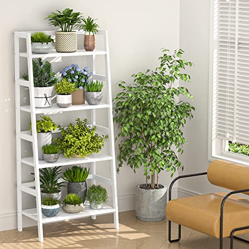 White Ladder Shelf, Bamboo 4-Tier Bookshelf & Bookcase Organizer - view 7