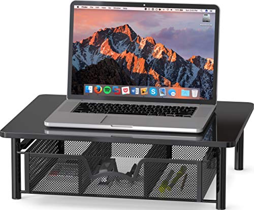 Computer Monitor Riser with Drawer, Black - view 2