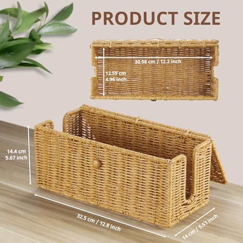 Cable Management Box, Handwoven Synthetic Rattan Cable Organizer, 2 Side Open Slots Cords Hider Box, Under Desk Cord Organizer for USB Wire, TV PC Charger & Power Strip, Natural - view 2