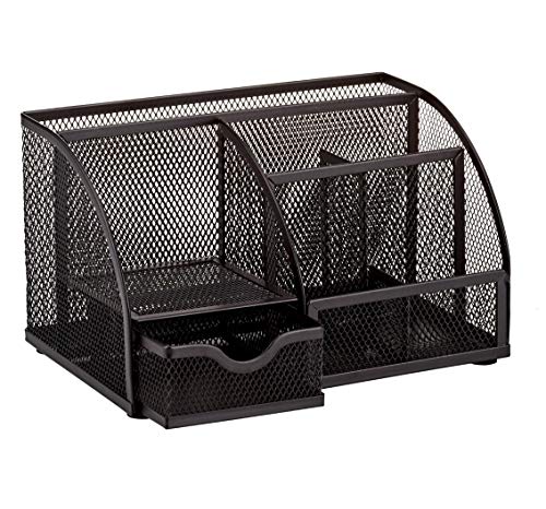 Mesh Desk Organizer Office with 7 Compartments + Drawer/Desk Tidy Candy/Pen Holder/Multifunctional Organizer (Black) - view 3