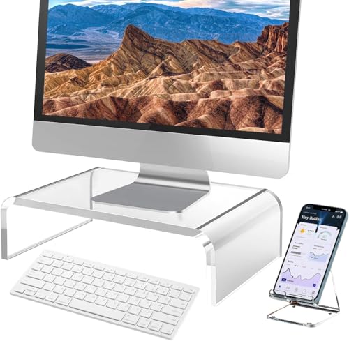 Clear Monitor Stand Riser, Computer Monitor Stand/Acrylic Monitor Riser for Home Office Laptop, PC Desk Stand for Keyboard Storage & Multi-Media Laptop Printer TV Screen (14"/7.1"/3.6") - view 2