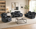 Power Recliner Sofa Set, Breathing Leather Reclining Couch Set, 3 Piece Living Room Furniture Set with LED Lights/Charging Ports/Storage for Home/Office (Black, Sofa+Loveseat+Chair)