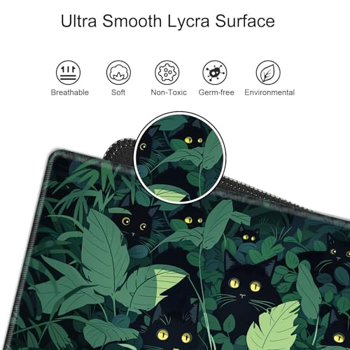 Grass Black Cat Mouse Pad Gaming Desk Mat 24x12 Mousepad XL Desk Pad Long Computer Mat Large Mouse Pads for Wireless Mouse Office Work Women - view 4