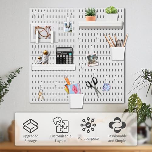 Peg Board Wall Organizer Panels, 22pcs - Includes 4 White Pegboards & Accessories, Plastic Pegboard for Home，Office, Craft Room, Gaming Setup, 24″×24″, Wall Mount Display Pegboard Panel Kits - view 4