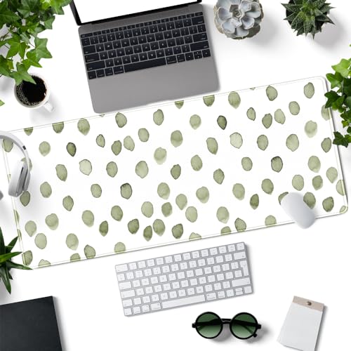 Cute Polka Dot Minimalist Green Keyboard Pad Simple & Atmospheric Desk Mat XL Large Mouse Pad for Women Office Desk Decor Desk Pad with Stitched Edges 31.5x11.8in, Computer Laptop Pad Gaming Mousepad - view 2