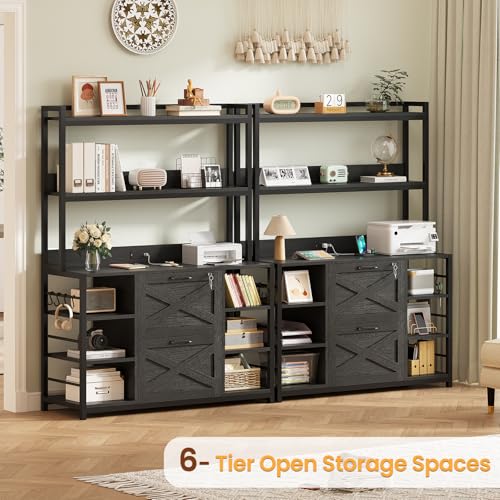 File Cabinet with Charging Station, Vertical Filing Cabinet with Lock for Home Office, Printer Stand with Open Storage Shelf, Fits Legal/Letter/A4 Size, Black - view 3