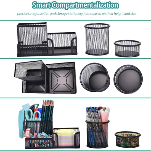 Mesh Desk Organizer, Set of 3 Pen Holder Office Desk Accessories with Pencil Holder Sticky Note Holder, Pencil Cup and Paperclips Cup - view 3