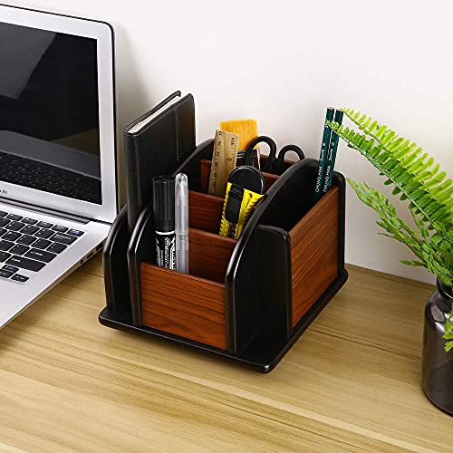Wooden Desk Organizer, Desktop Office Supplies Storage Remote Control Caddy Holder (6-Compartment) - view 6