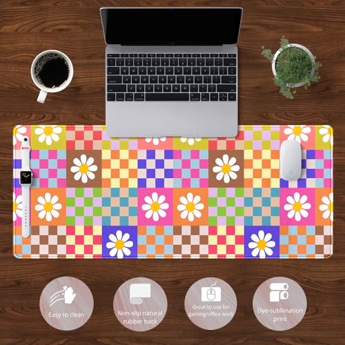 Pink Desk Mat Trendy Checkered Aesthetic Desk Pad Computer Large Mouse Pad Aesthetic Desk Accessories Office Gifts for Her Cute Keyboard and Mouse Pad Desk Computer Mat 31.5 X 11.8 in - view 2