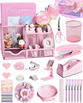 Pink Desk Accessories, 23-Piece Office Supplies Gift Set for Women