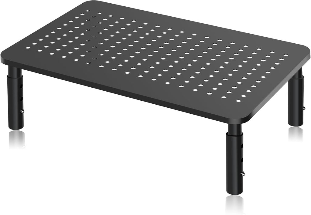 Monitor Stand Riser, Metal Computer Stand, 3 Height Adjustable Screen Riser with Mesh Platform for PS4, Laptop, Printer, Notebook and All Flat Screen, Holds Up to 20KG | 3 Height Adjustable Desk Riser for PS4, Laptop, Printer, Notebook and All Flat Screen
