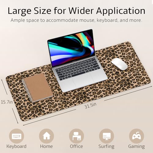 Leather Desk Mat for Keyboard, Extra Large Mouse Pad, Leopard - view 2